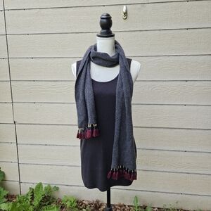 J. Crew wool-blend gray scarf with maroon tassels